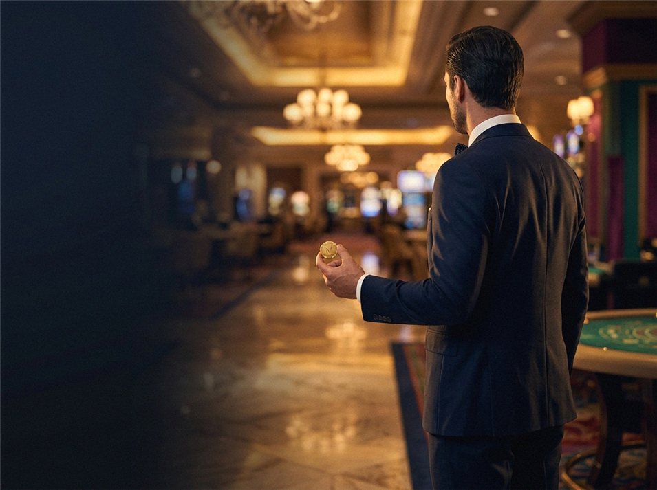 Casino chips and playing cards arranged on felt table